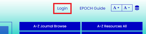 Highlighting the location of the login link on EPOCH's homepage
