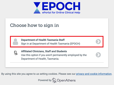 Image of screenshot of sign in prompt for Department staff