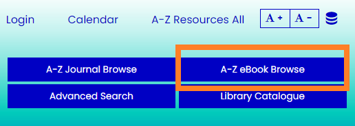 Screenshot of the A-Z eBook Browse button on EPOCH homepage that links to the Department's collection of online clinical textbooks