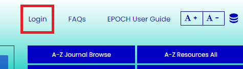 Highlighting the location of the login link on EPOCH's homepage